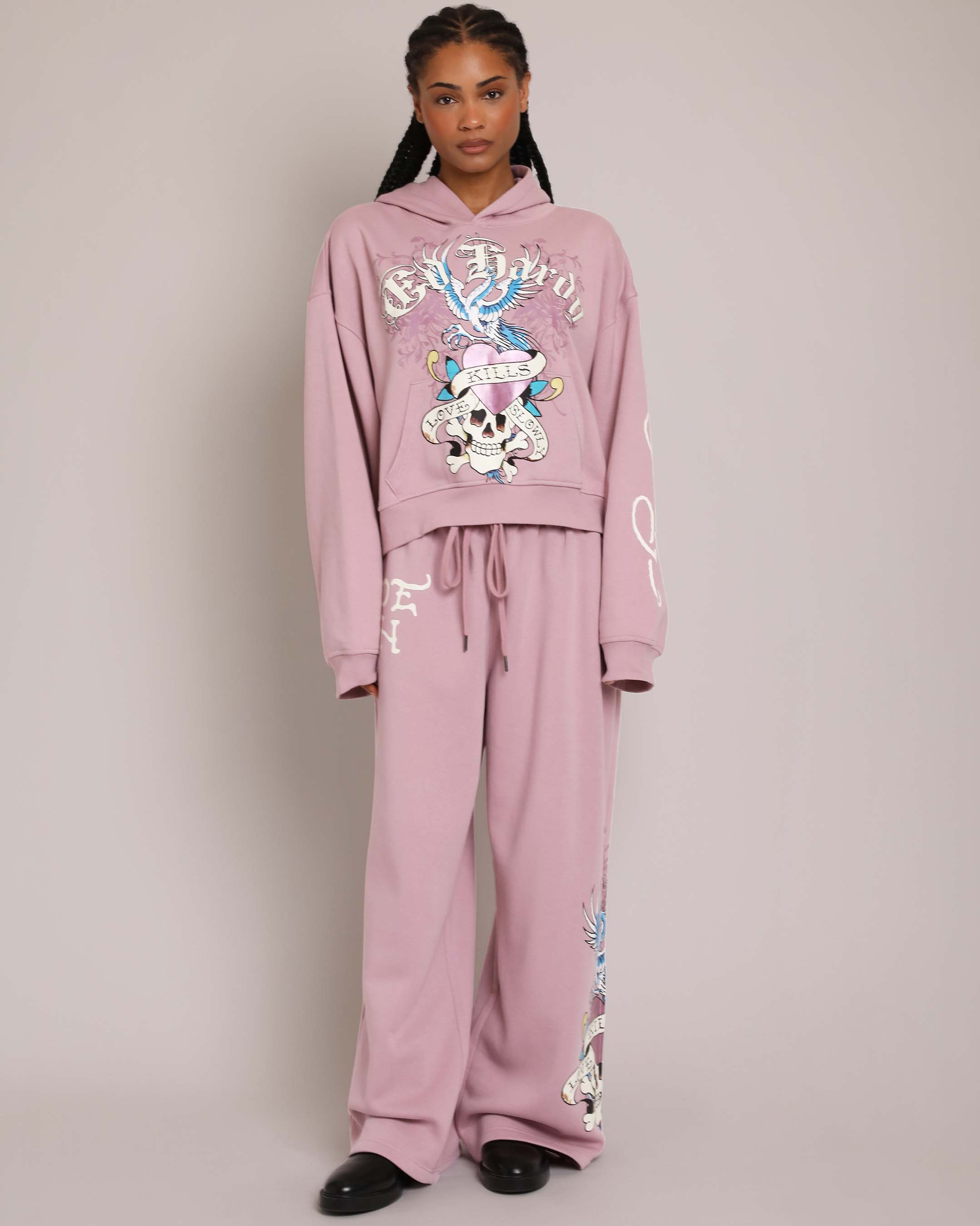Pink LKS Skull Pant, Dusty Rose — puff print