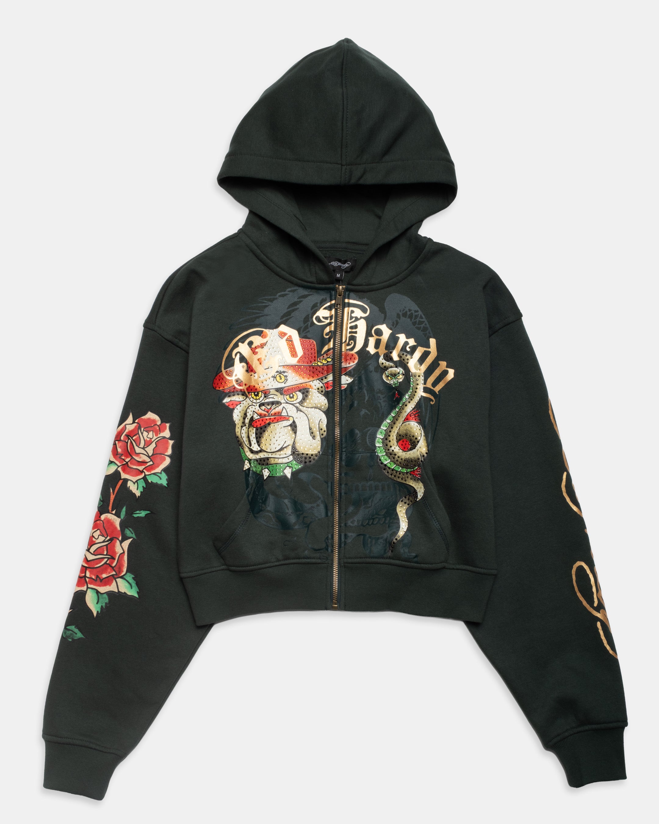 Snake Rose Cropped Zip Hoodie