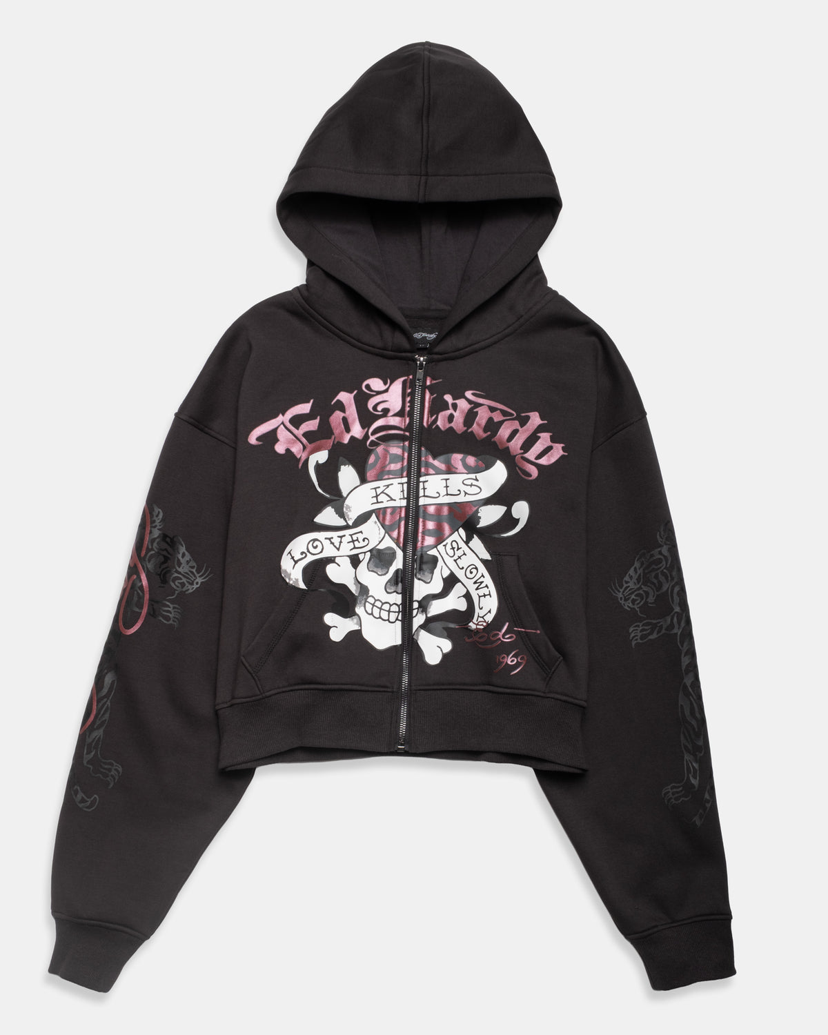 Red Zebra Skull Cropped Zip Hoodie