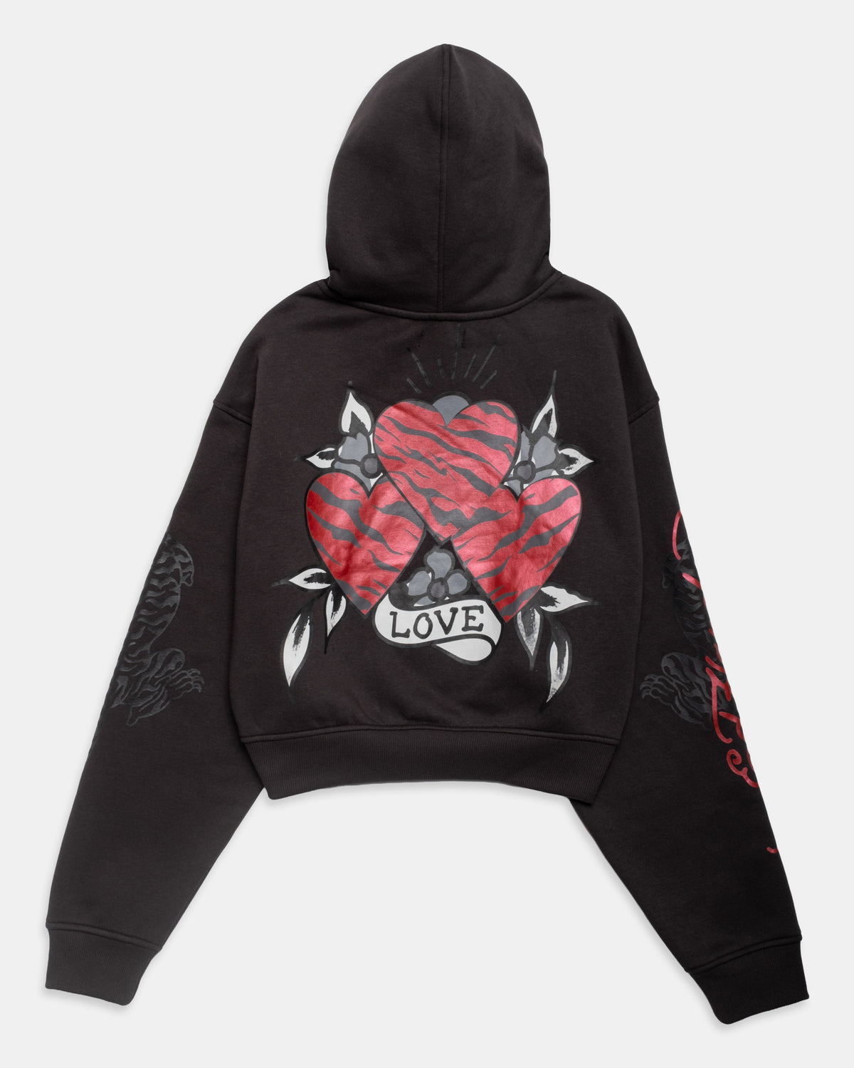 Red Zebra Skull Fur Trimmed Cropped Hoodie