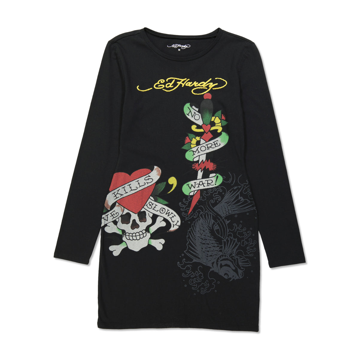 ed hardy black long sleeve dress Ed Hardy Heart T-Shirt Dress - Black