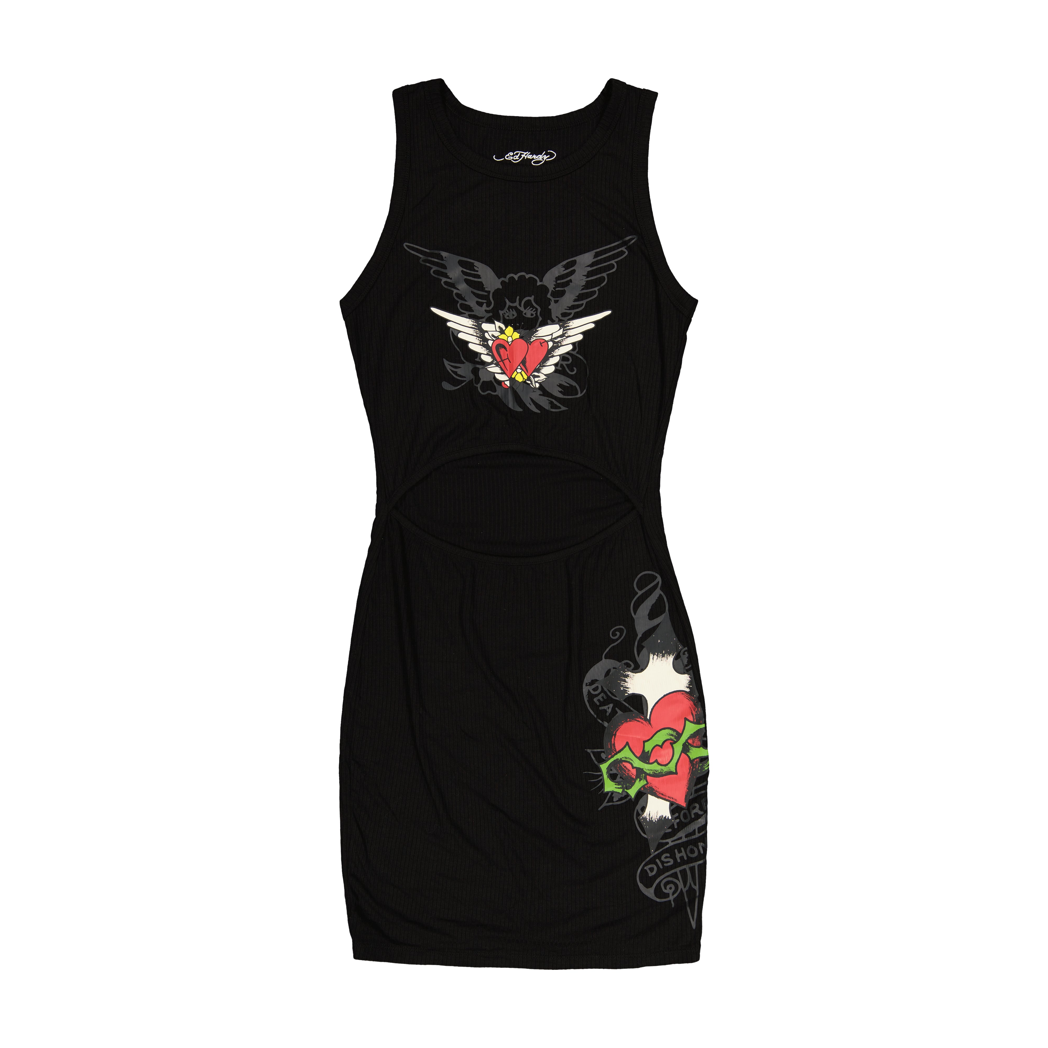 Heart Wings Cut Out Rib Tank Dress S / Black Heart Wings Cut Out Rib Tank Dress S / Black