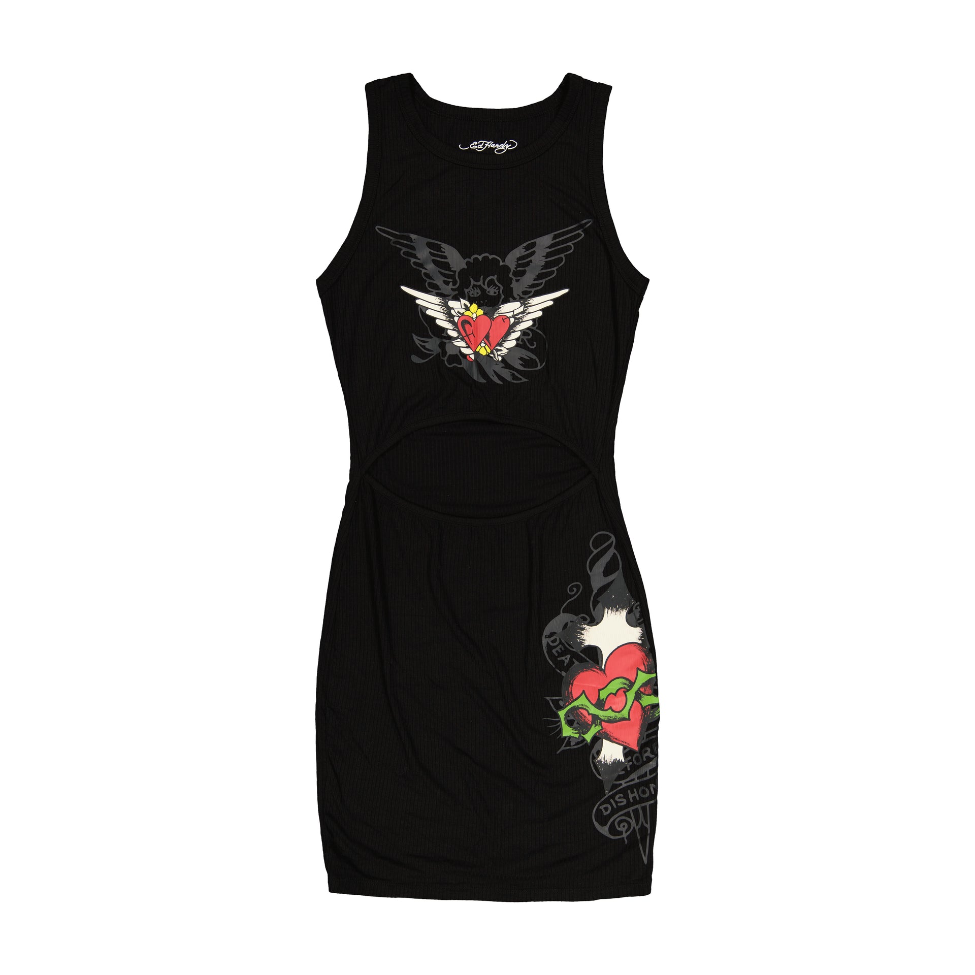 Heart Wings Cut Out Rib Tank Dress M / Black