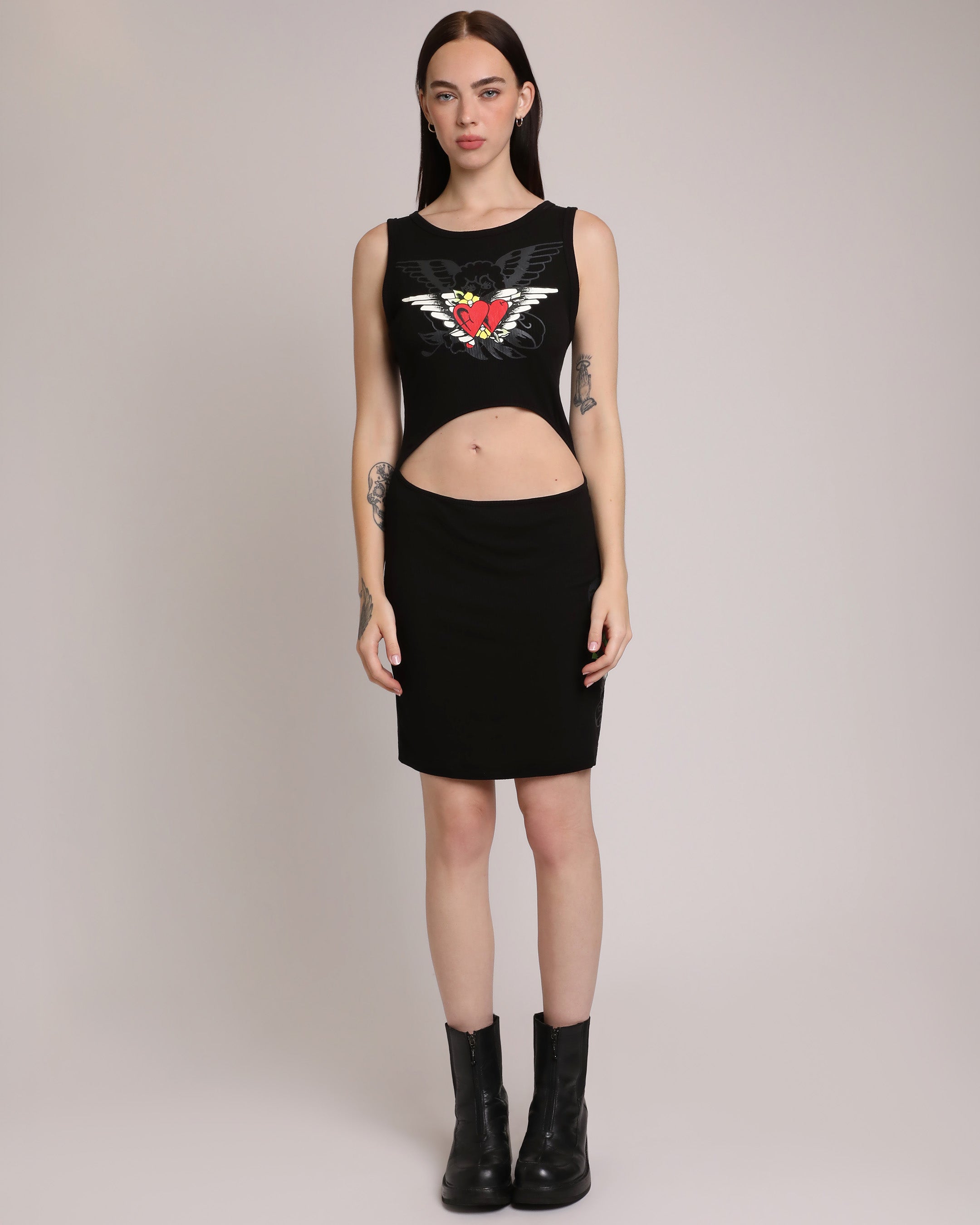 Heart Wings Cut Out Rib Tank Dress