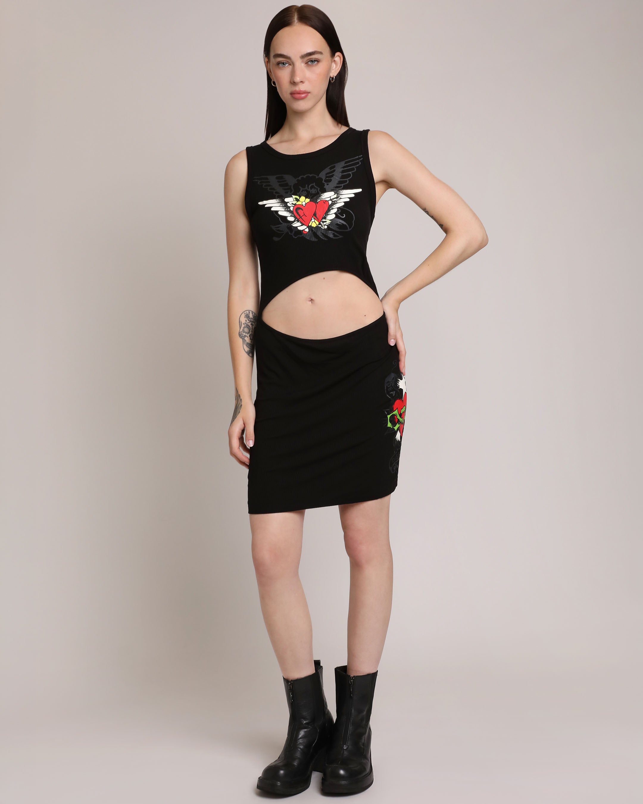 Heart Wings Cut Out Rib Tank Dress