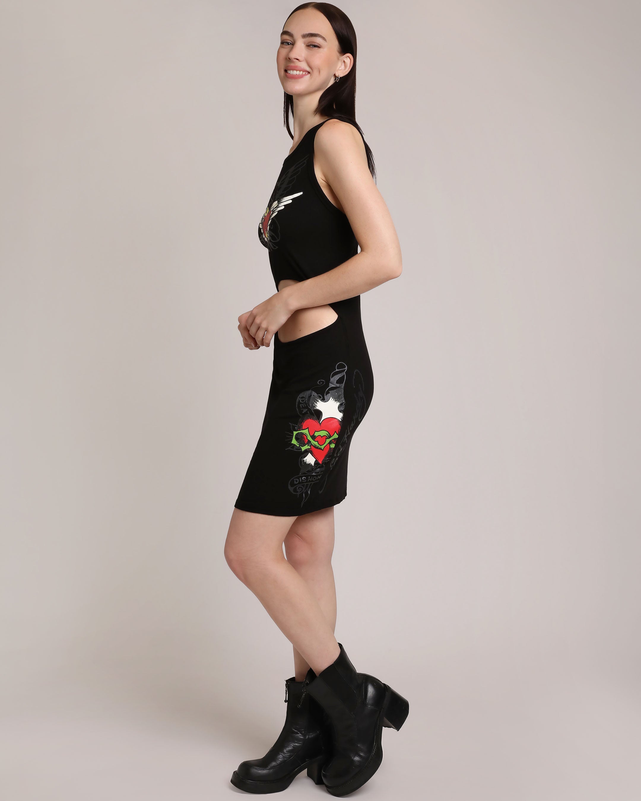 Heart Wings Cut Out Rib Tank Dress