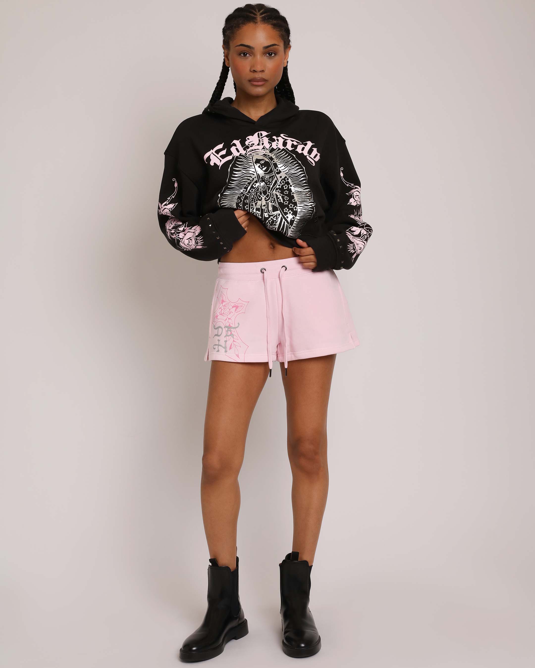 Flame Cross Y2K Fleece Shorts