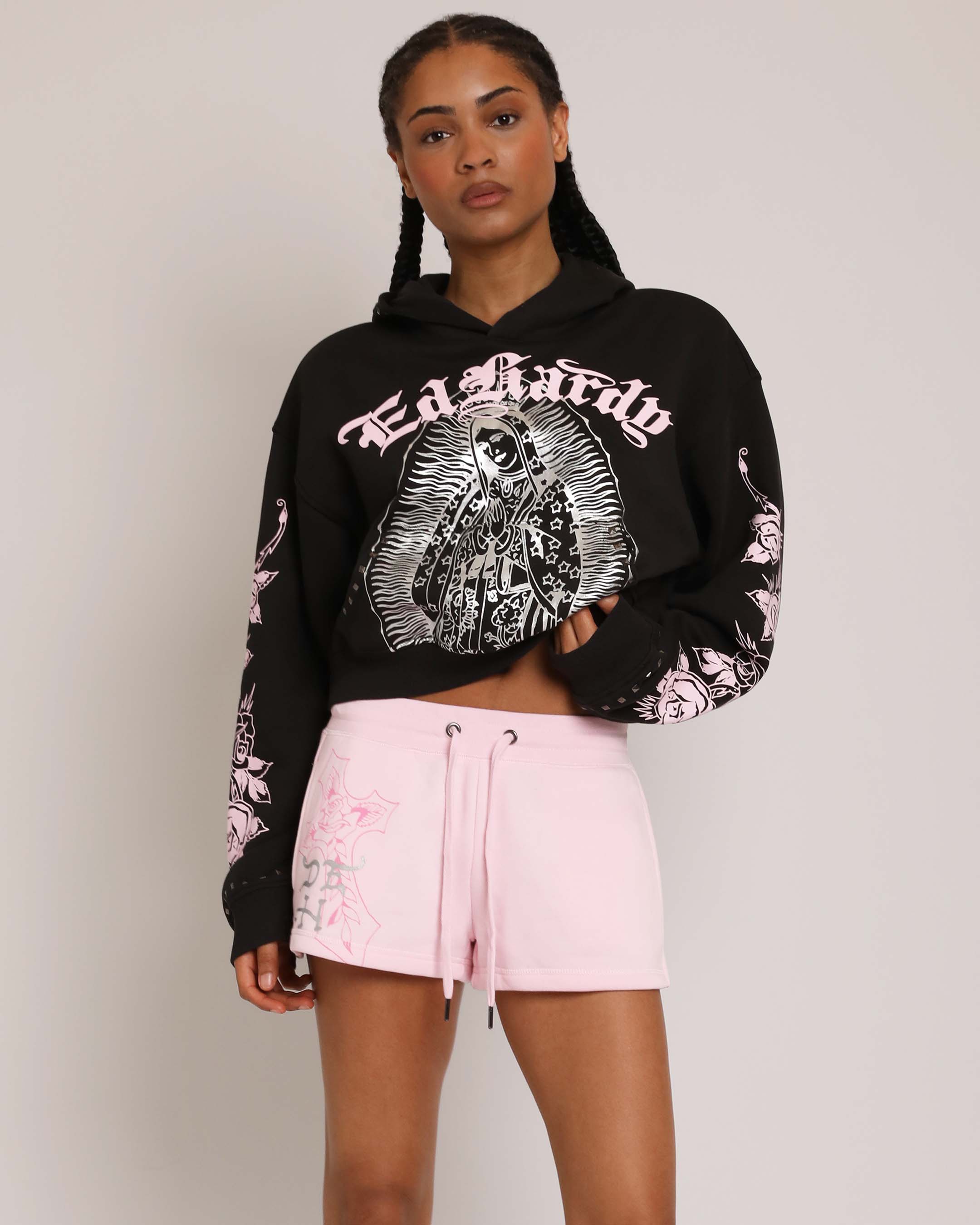 Flame Cross Y2K Fleece Shorts