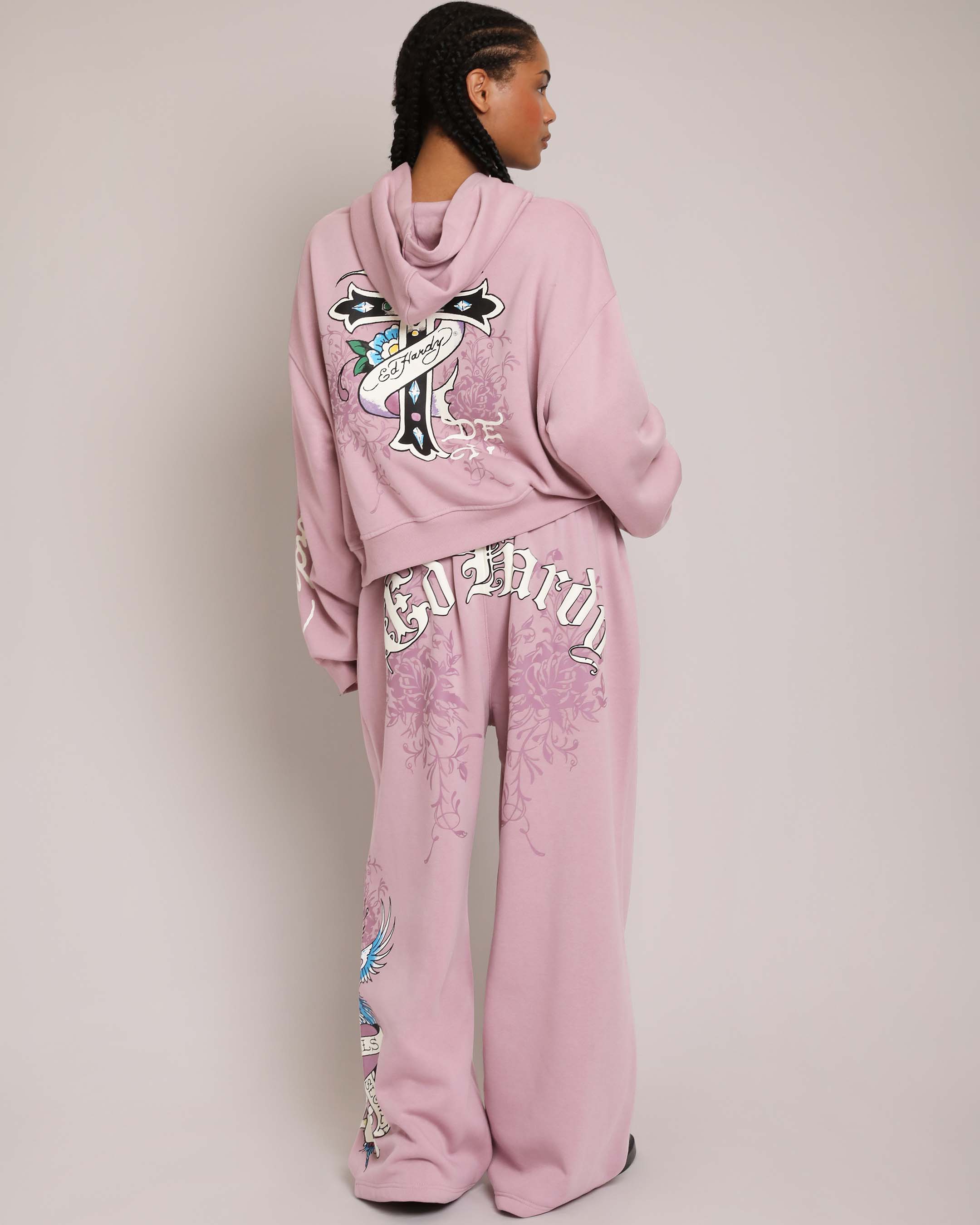 Pink LKS Skull Hoodie, Dusty Rose — puff print