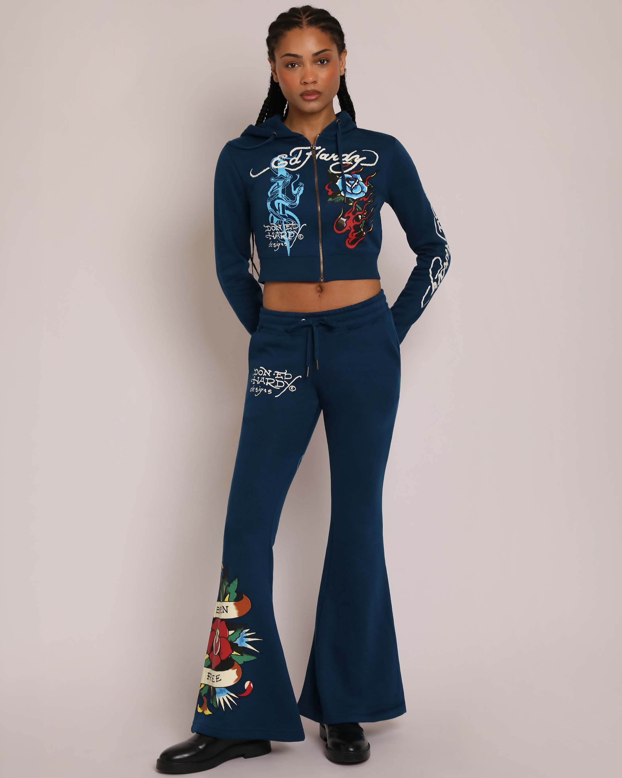 Flame Rose Boot Cut Sweatpants