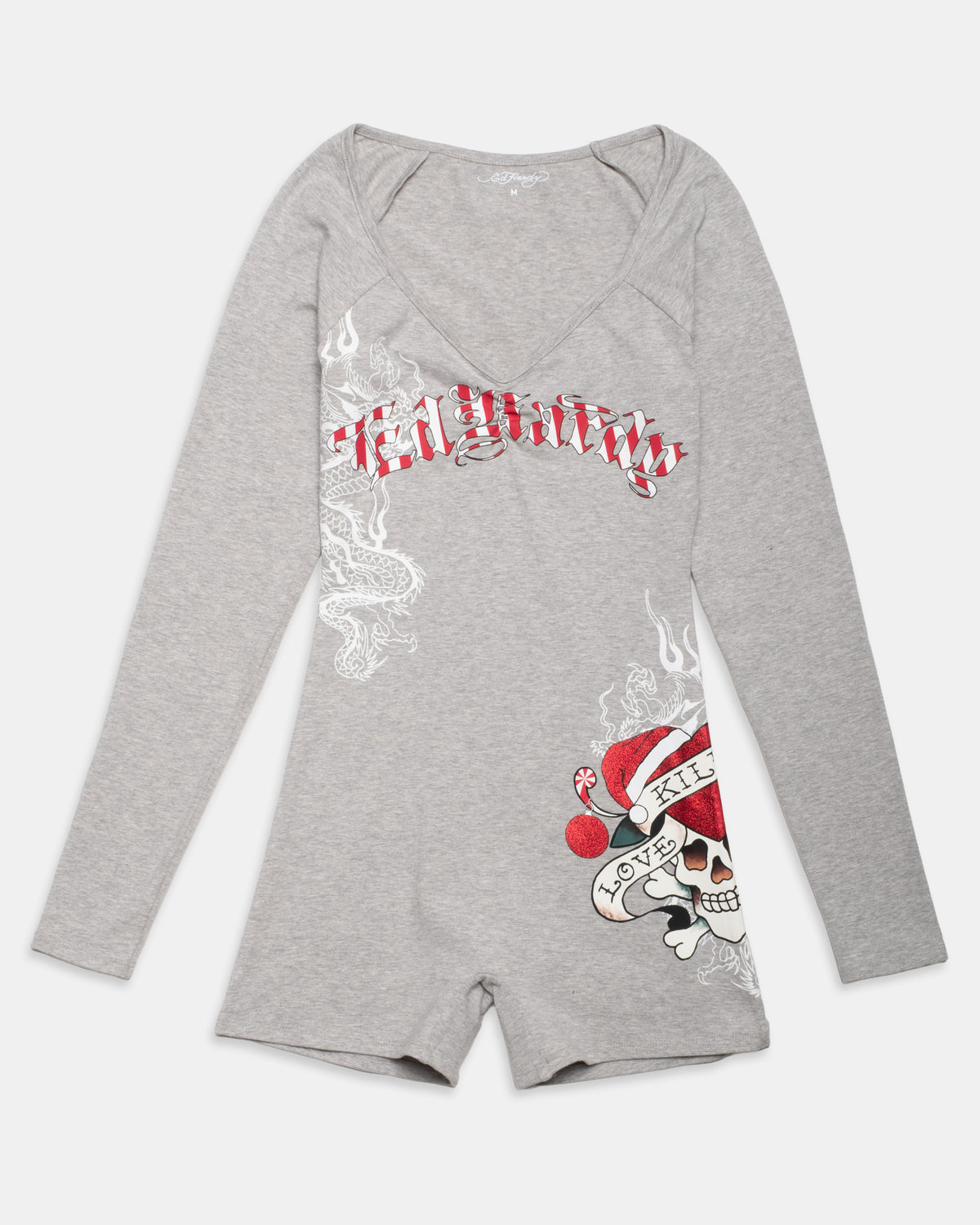 LKS Santa Skull LS Ruching Romper