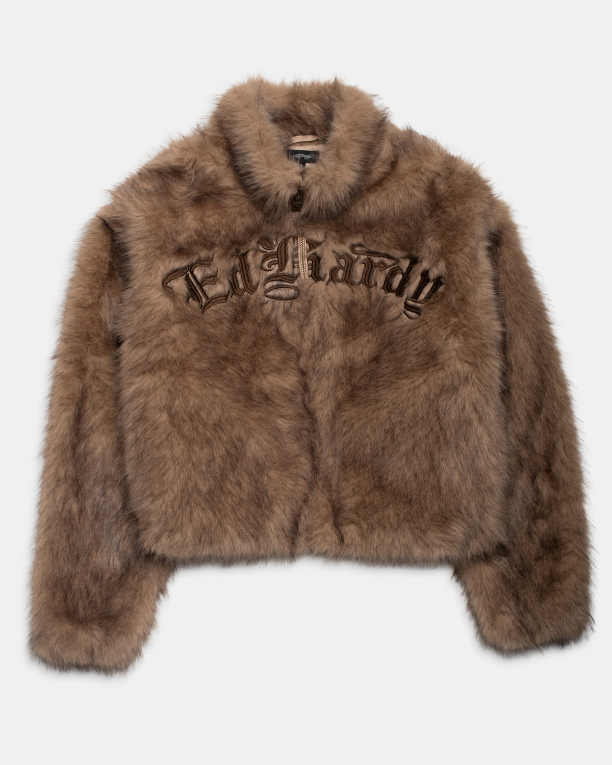 Tiger Boxy Mock Neck Fur Jacket Emb