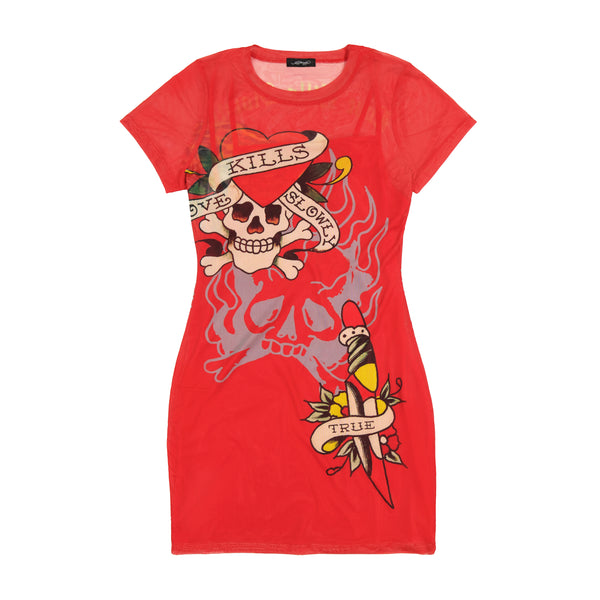 【Ed Hardy】Love Dagger アイボリー クロップ半袖Tシャツ チビT ED HARDY エドハーディー ラブキル 刺繍 半袖 Tシャツ （ EDH