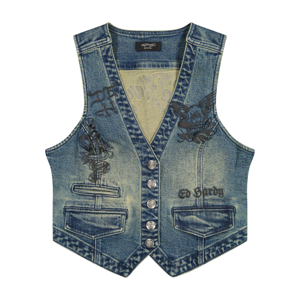 Multi Tattoo Denim Vest