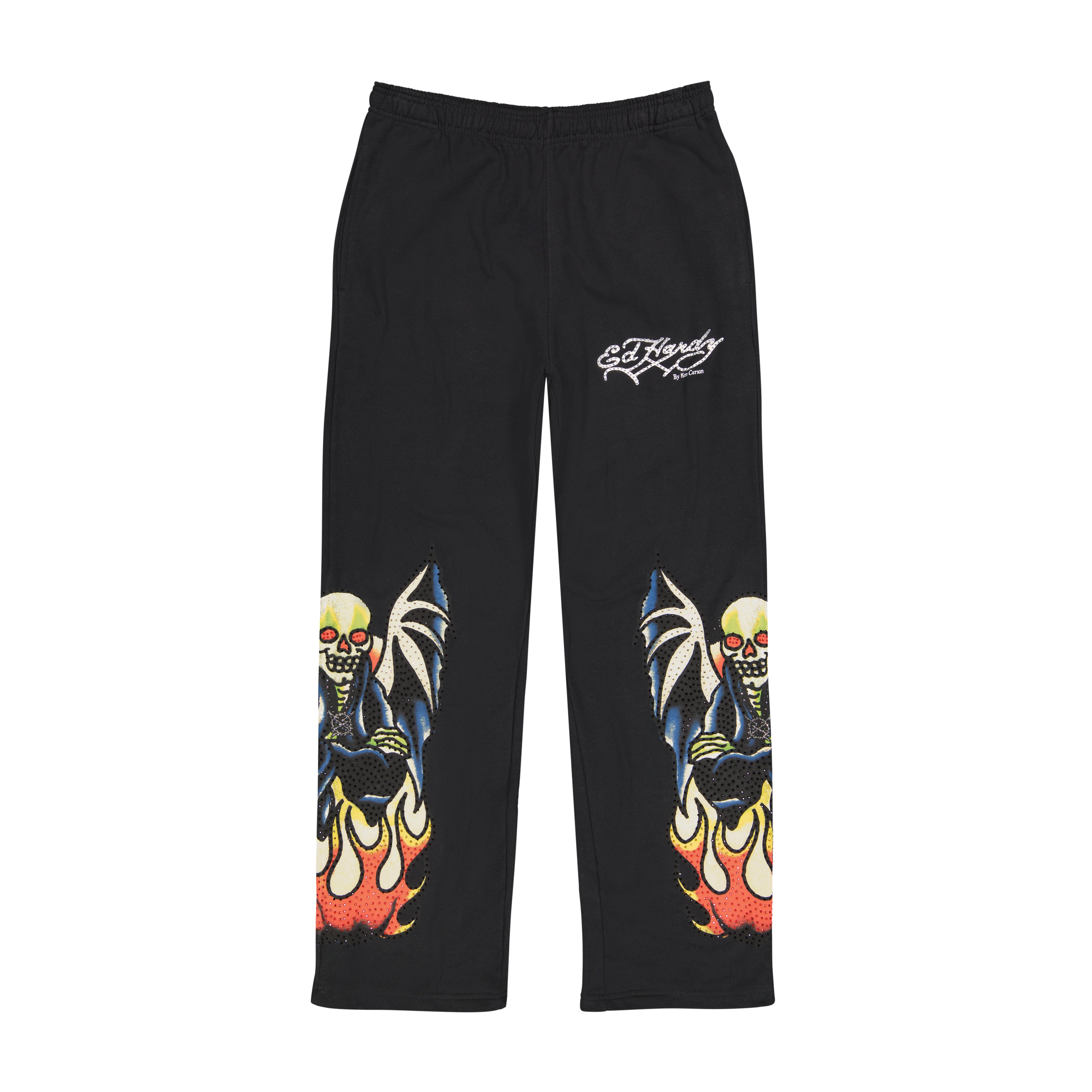 Xman Mens Rhinestone Baggy Sweatpant Black