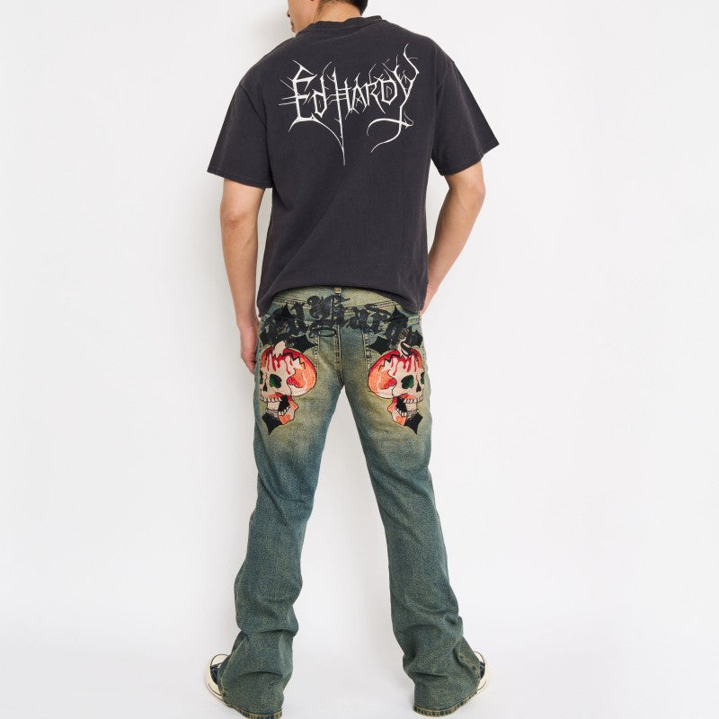 パンツ Ed Hardy 00s y2k denim grunge fade Skull Skull Crosses Throwback Bootcut Jeans