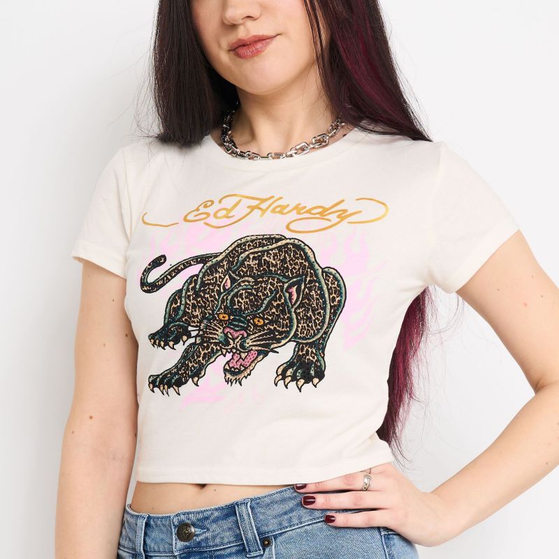 Leopard Panther Baby Tee | Women's Y2K Tee | Ed Hardy