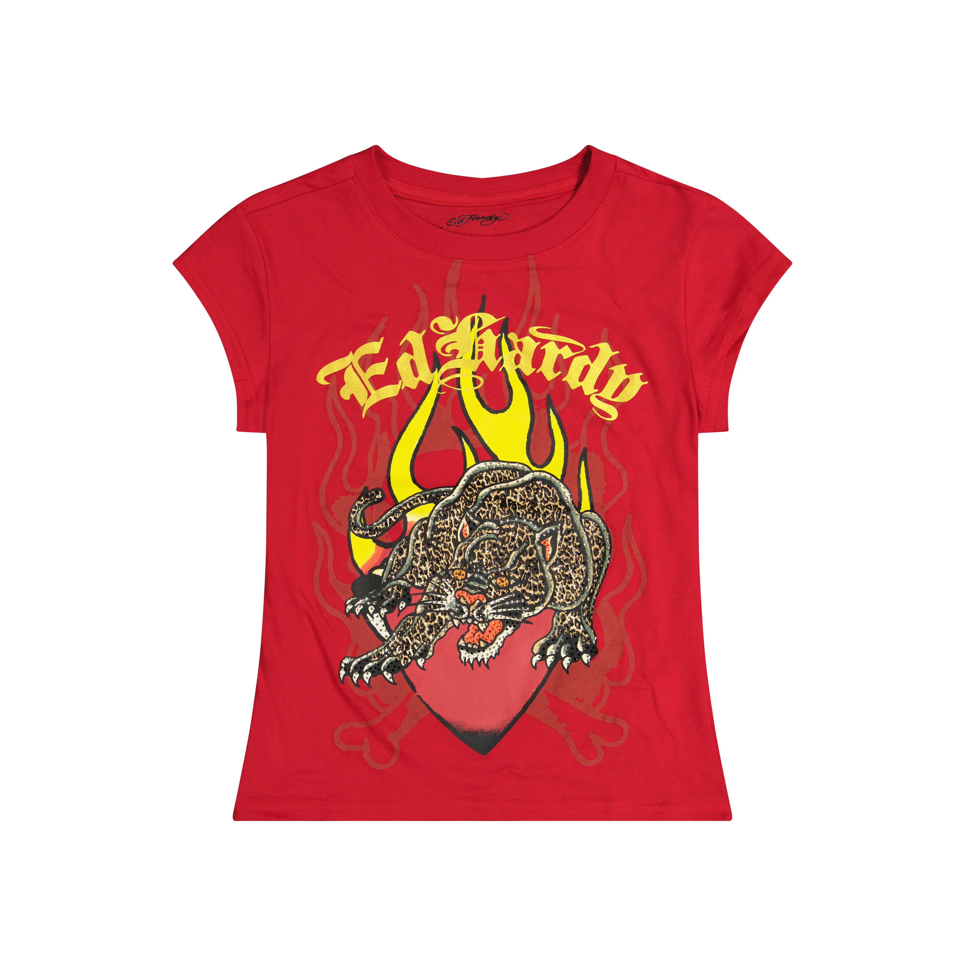 edhardyoriginals XS / CHERRY Leopard Panther Rhinestone Cap Sleeve