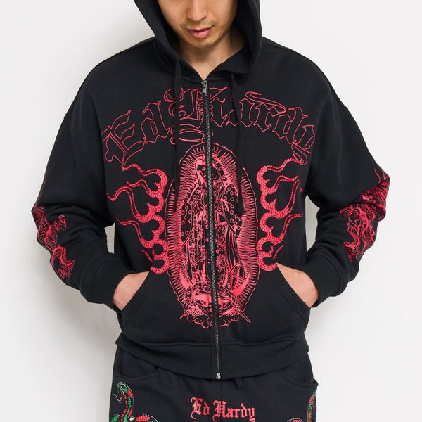 y2k　ed hardy　red pepper　パーカー　平成　訳有　60223 Mary Dragons Rhinestone Boxy Zip Hoodie