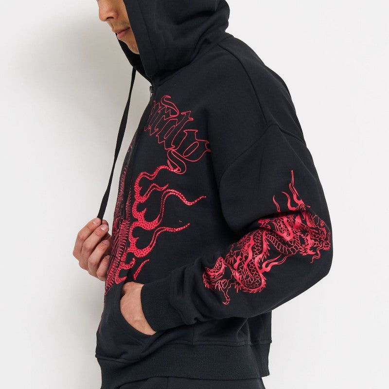 edhardyoriginals S / BLACK Mary Dragons Rhinestone Boxy Zip Hoodie