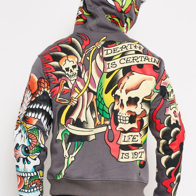 アメリカ購入Ed Hardy スカル グラフィック フーディ Multi Skulls Boxy Hoodie