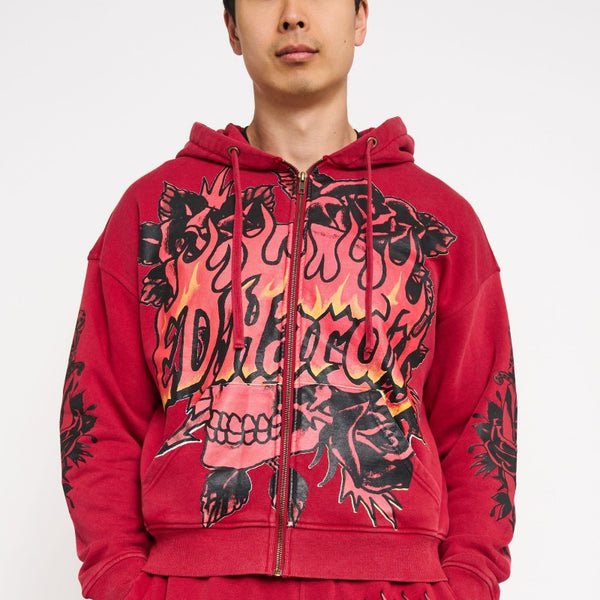 ミュージシャン coldrain RED LOGO HOODIE XXL Skull Flowers Boxy Zip Hoodie