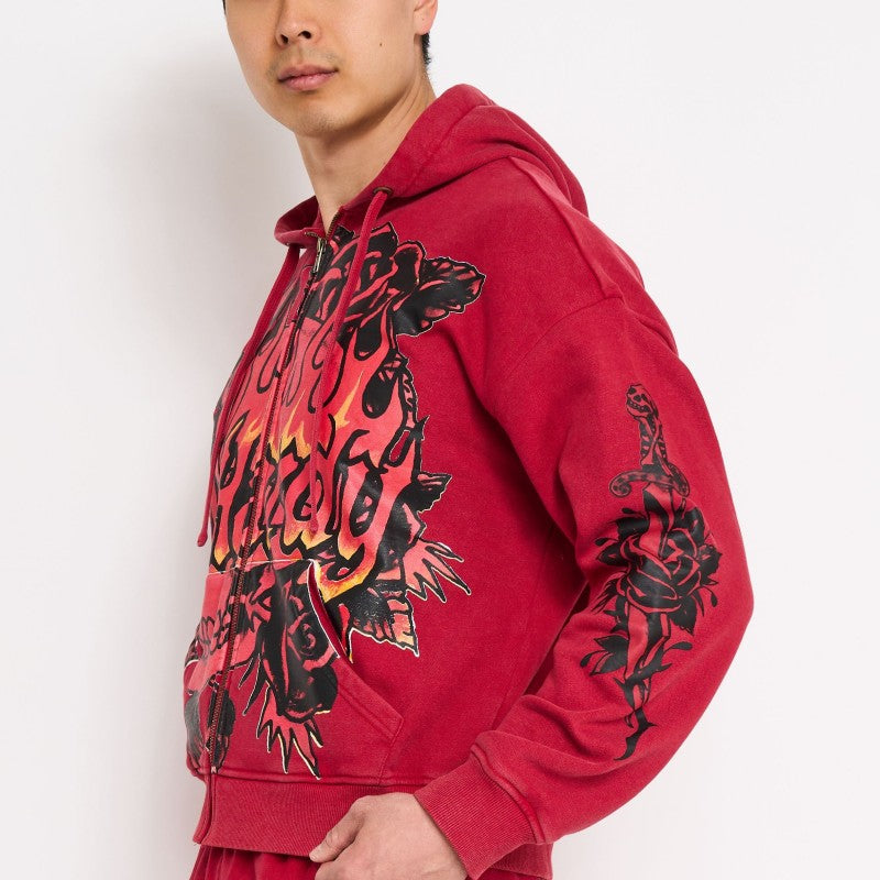 Skull Flowers Boxy Zip Hoodie