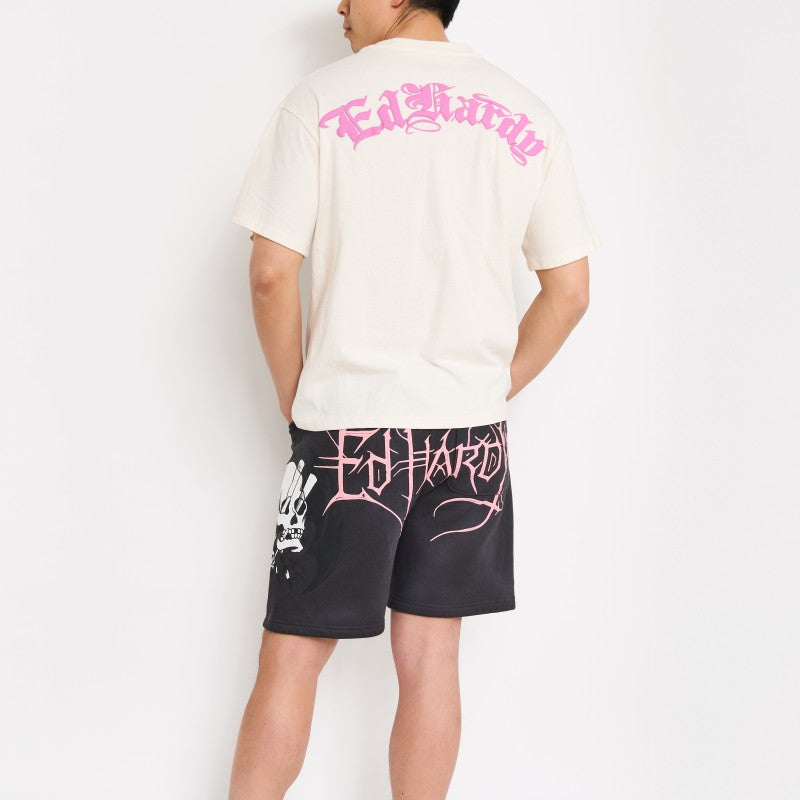 edhardyoriginals S / MINERAL GREY Spider Skull Fleece Shorts