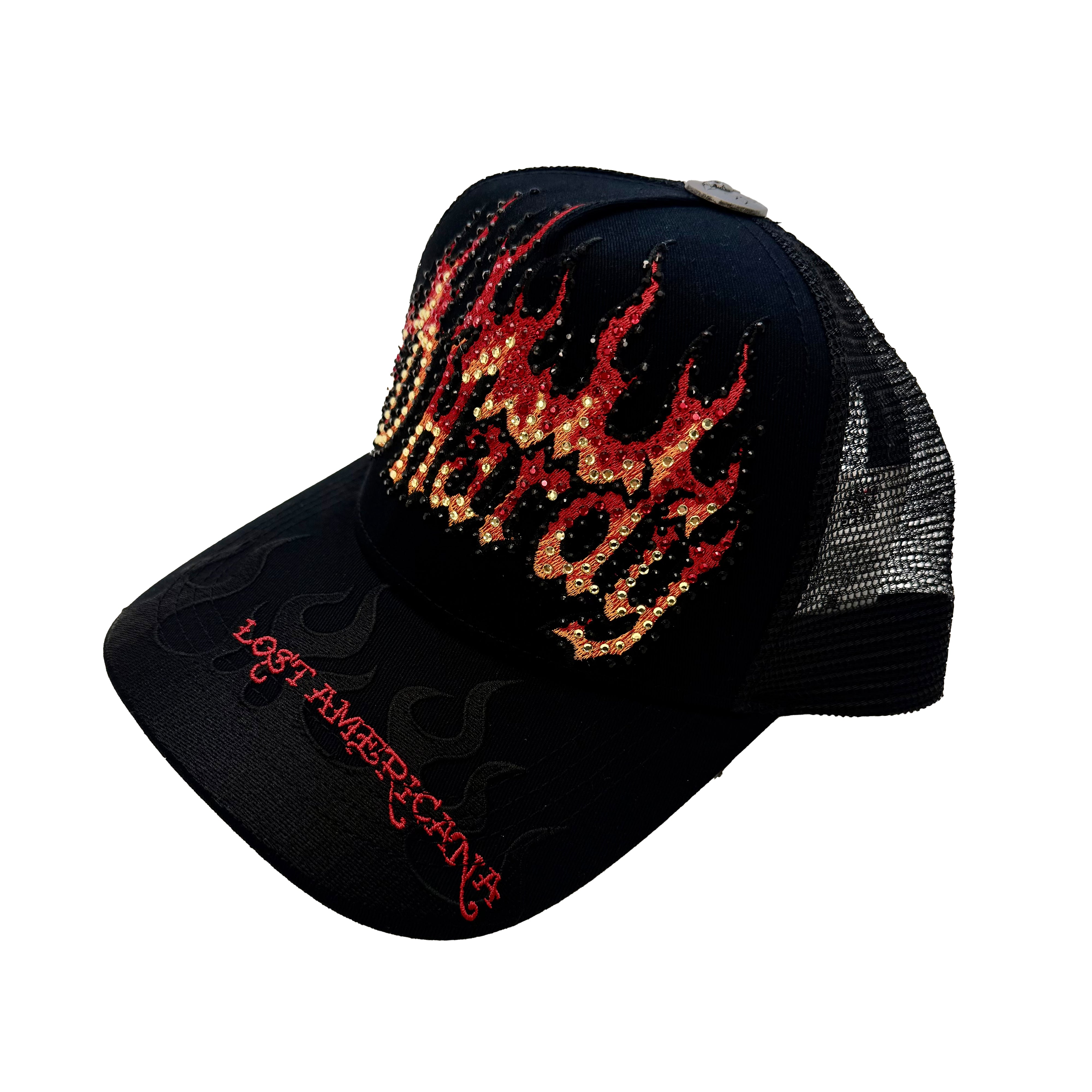 Flame Logo Rhinestone Trucker Hat
