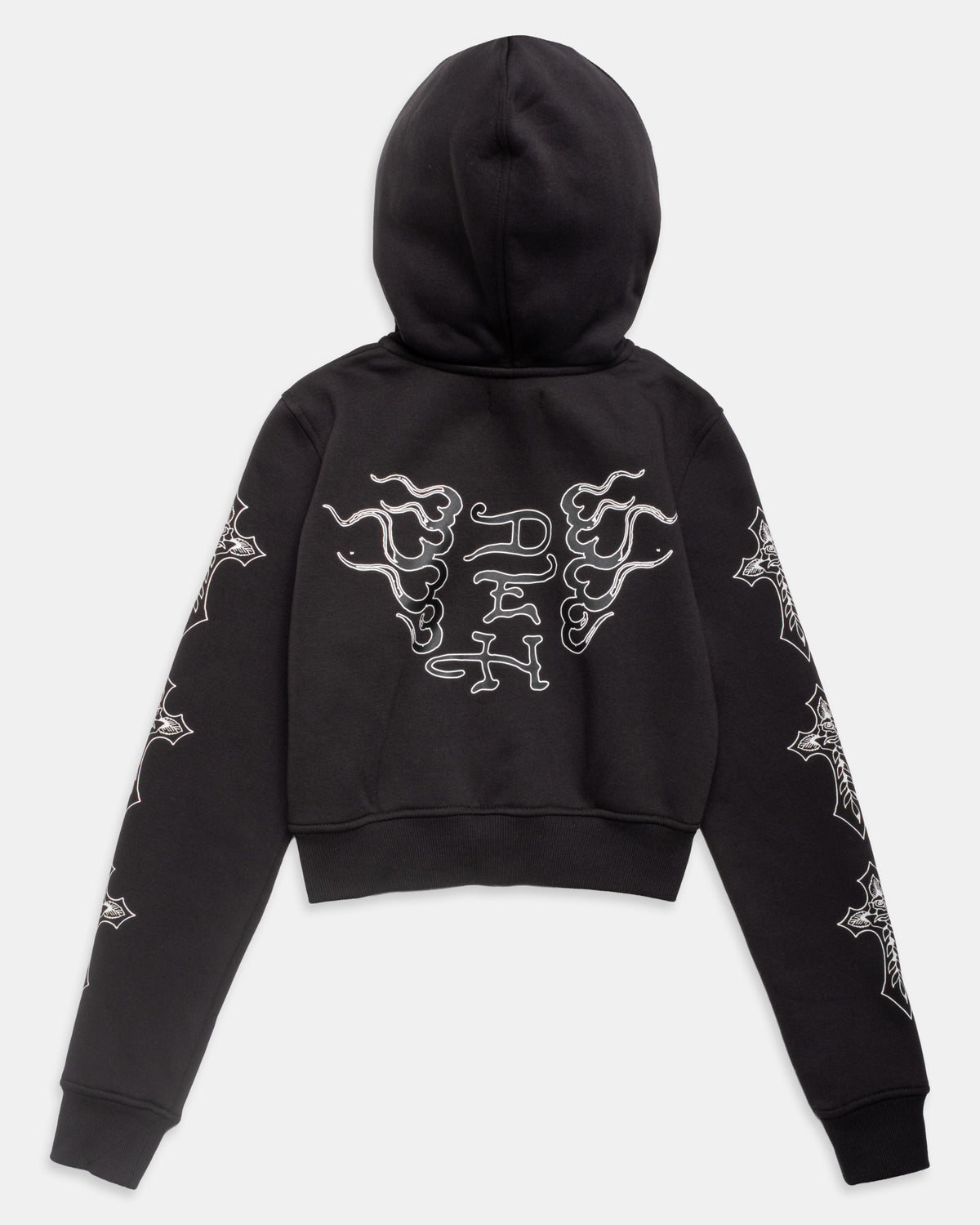 Flame Cross Fur Trim Shrunken Zip Hoodie