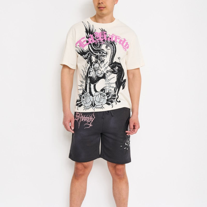 edhardyoriginals S / MINERAL GREY Spider Skull Fleece Shorts