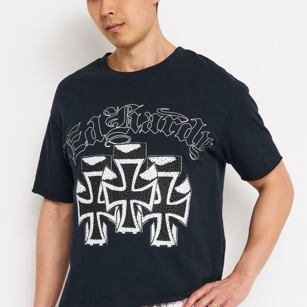 Crosses Rhinestone Boxy Cropped Tee | Men's Y2K Tee | Ed Hardy