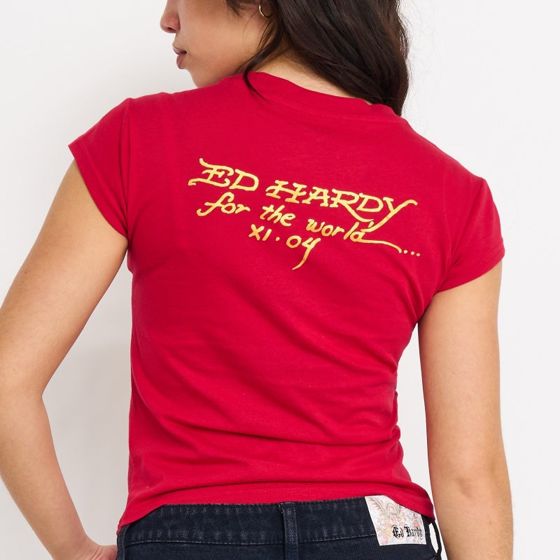 edhardyoriginals XS / CHERRY Leopard Panther Rhinestone Cap Sleeve