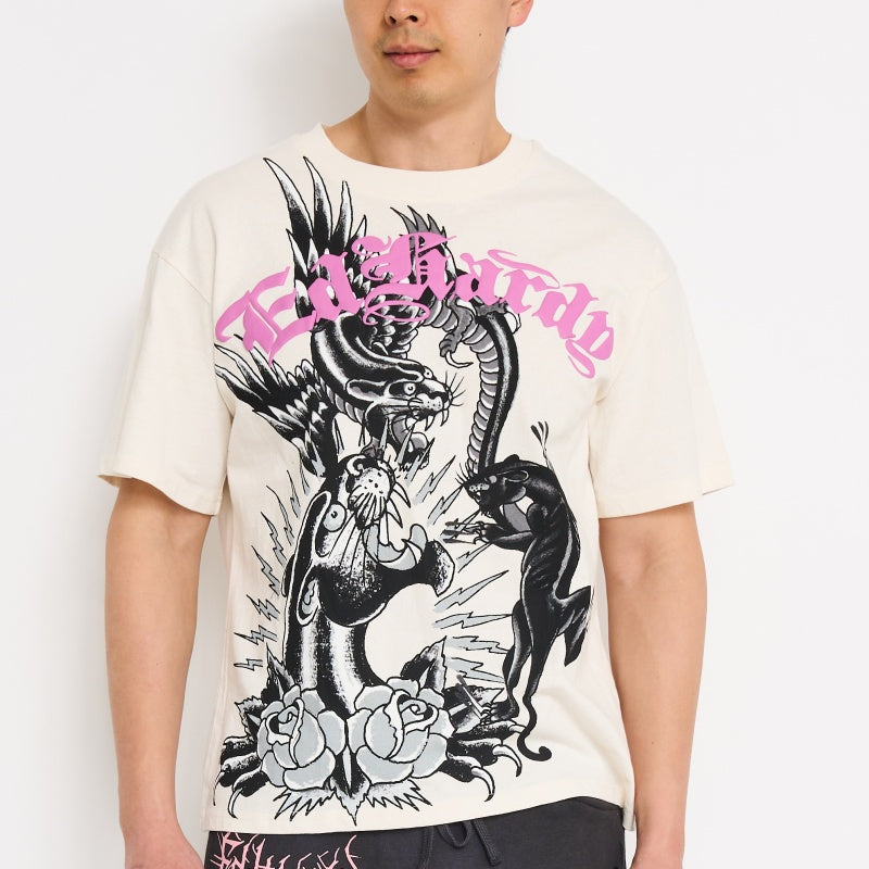 edhardyoriginals S / IVORY Panthers Puff Print Boxy Tee