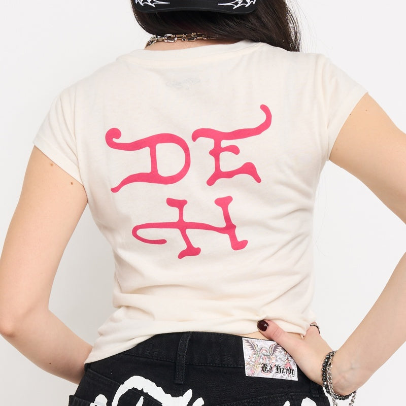 edhardyoriginals XS / IVORY Pink Flame Skull Cap Sleeve