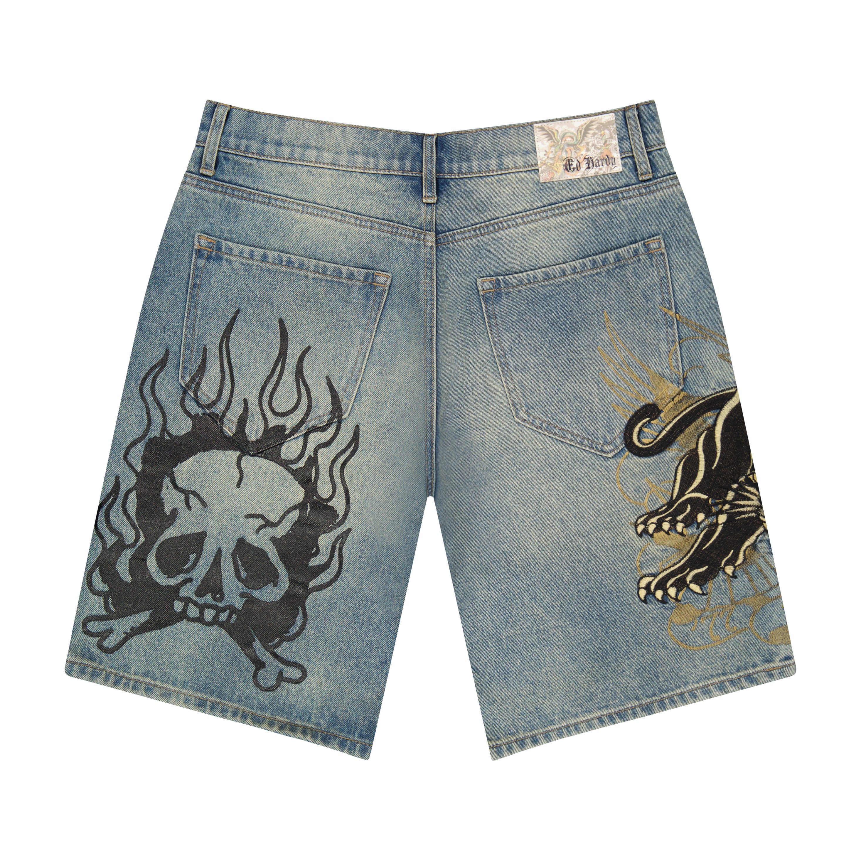 Vintage 2000s store Ed Hardy Blue Panther Black Denim Shorts