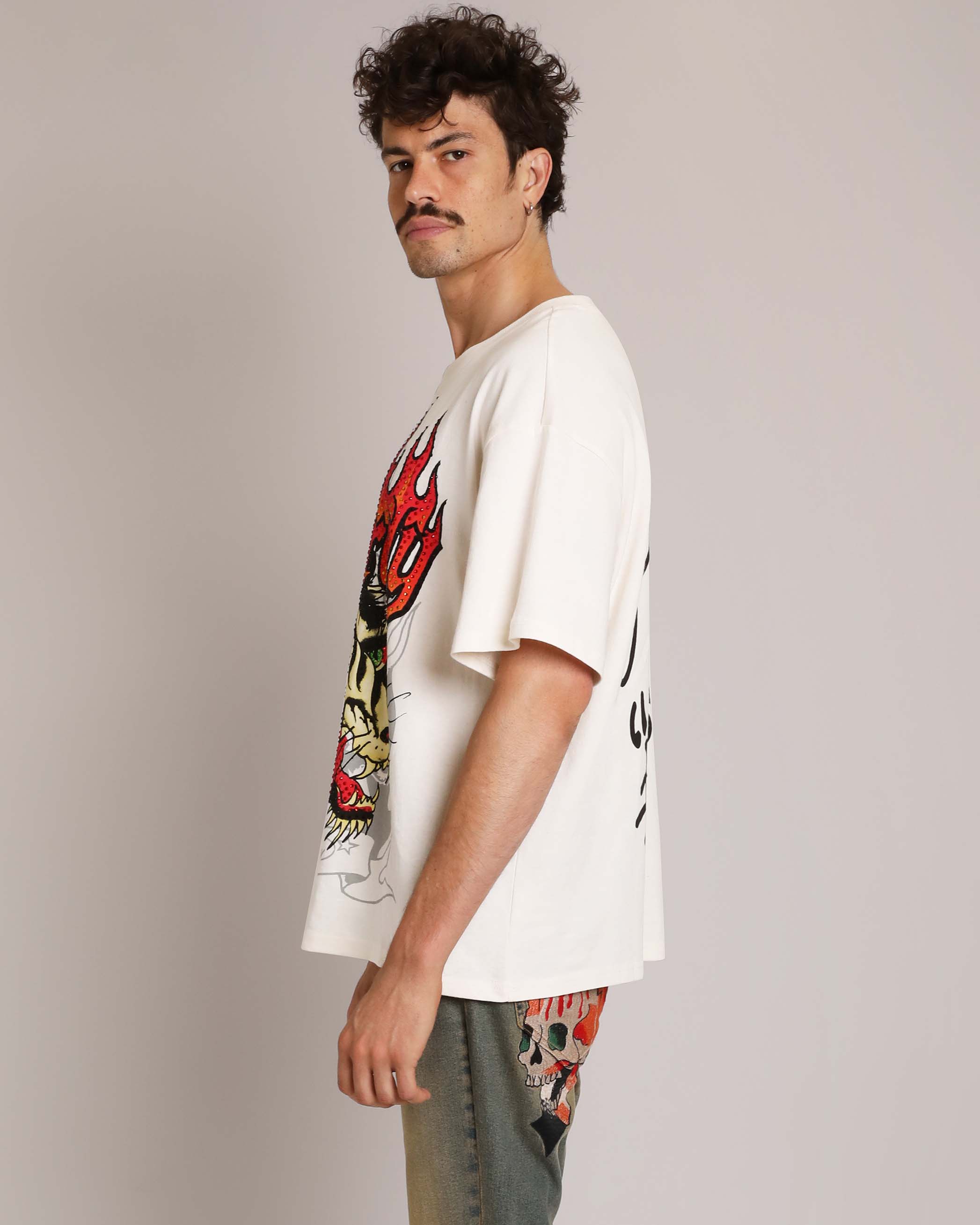 Wolf Head Rhinestone Boxy Tee | Men's Y2K Boxy Tee | Ed Hardy