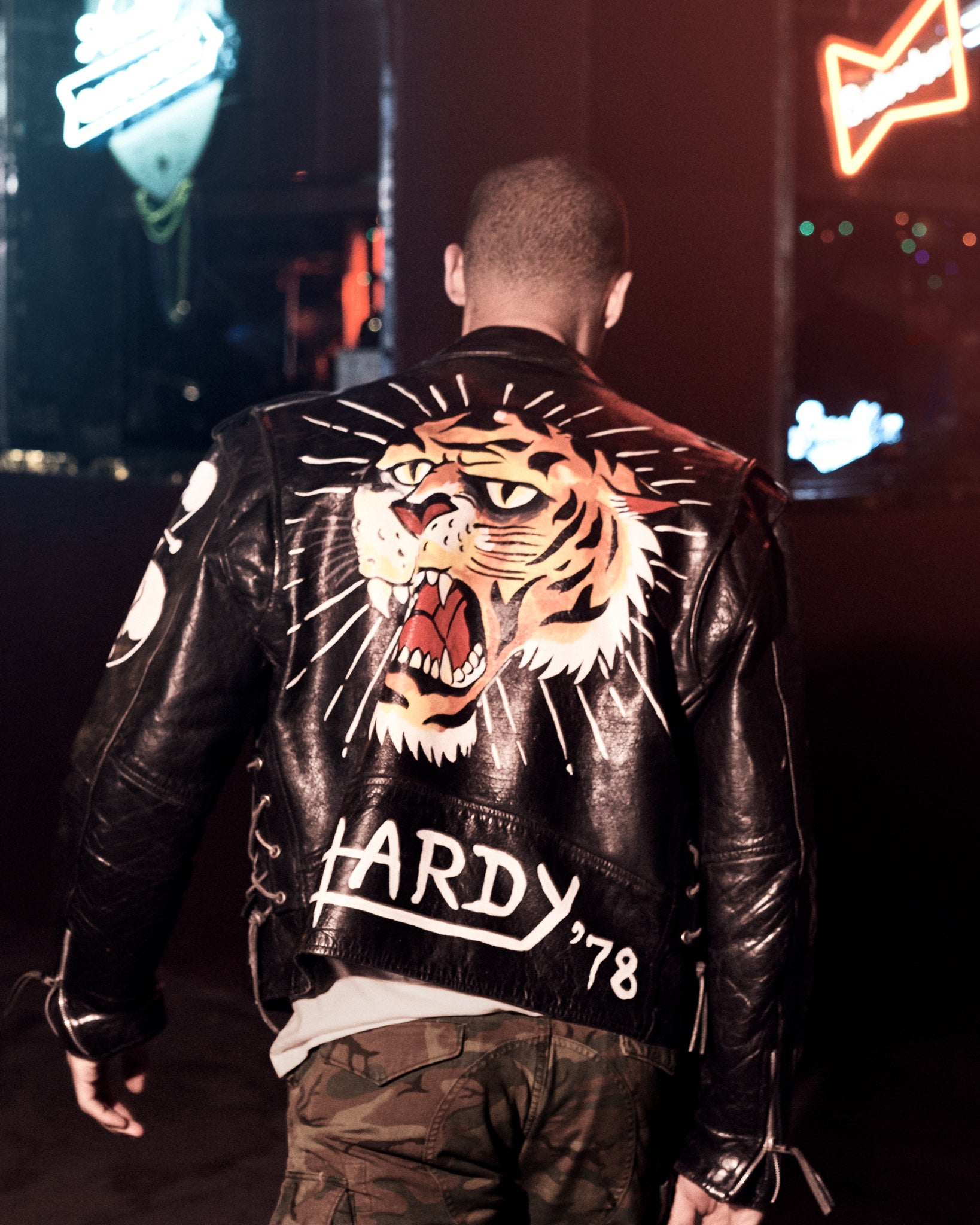 Tiger Painted Leather Jacket - Custom - edhardyoriginals