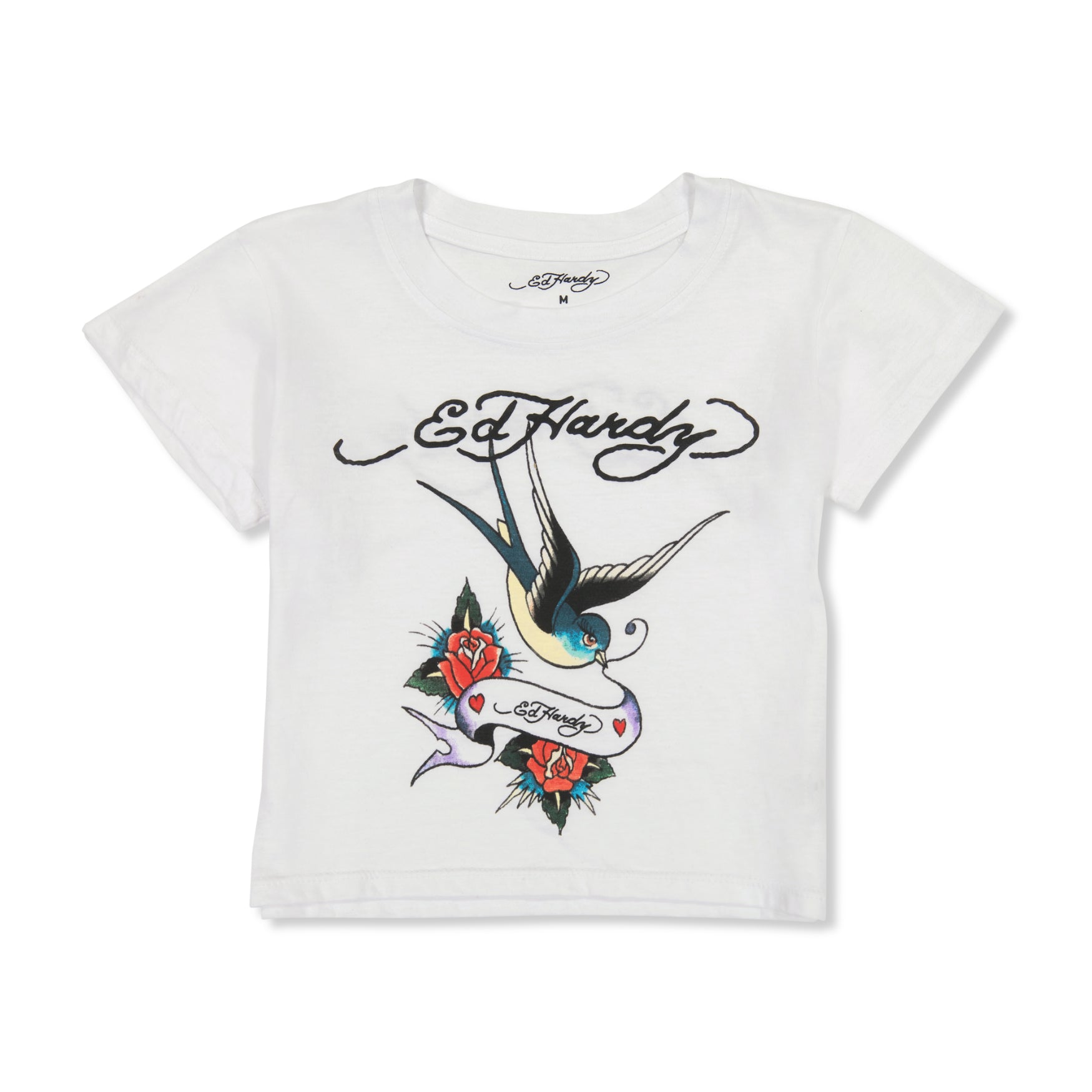 Ed Hardy baby tee with floral logo graphic