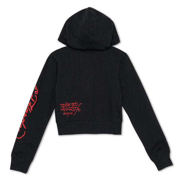 CHRLDR Stencil Skull Crop Pullover Hoodie - Black